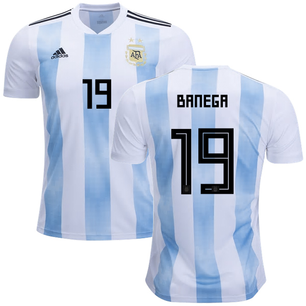 Argentina #19 Banega Home Kid Soccer Country Jersey